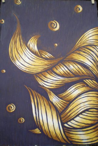 Wave No. 1 is a woodcut print inspired by the movement and energy of the ocean. Bold carved lines and organic shapes capture the rhythm of waves as they rise, break, and flow. The natural texture of the wood and expressive marks create a sense of movement, strength, and connection to the sea.